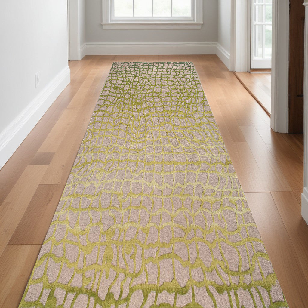 10' Gray and Green Abstract Non Skid Area Rug