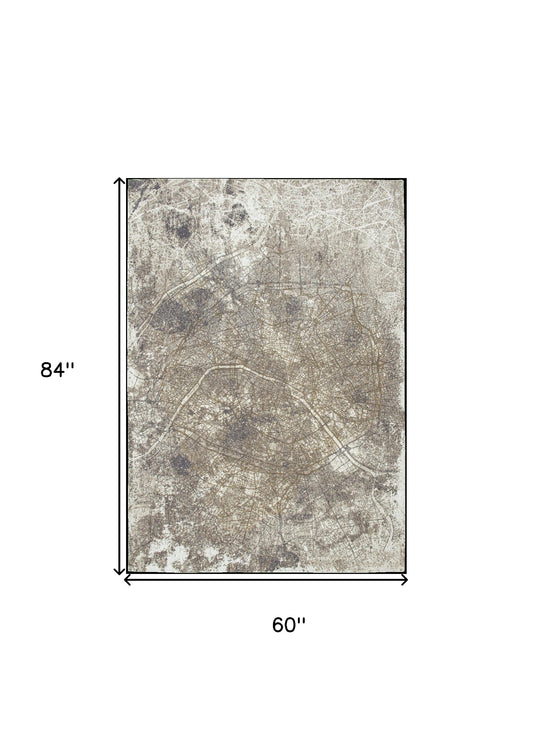 6' X 8' Gray and White Abstract Non Skid Area Rug