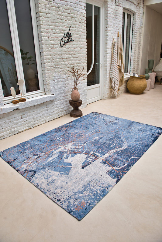 8' x 11' Blue and Black Abstract Non Skid Area Rug