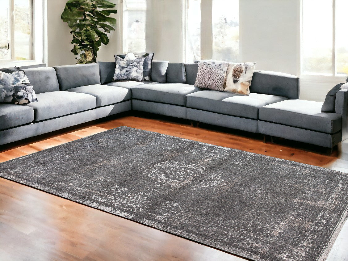 7' x 9' Gray Medallion Non Skid Area Rug