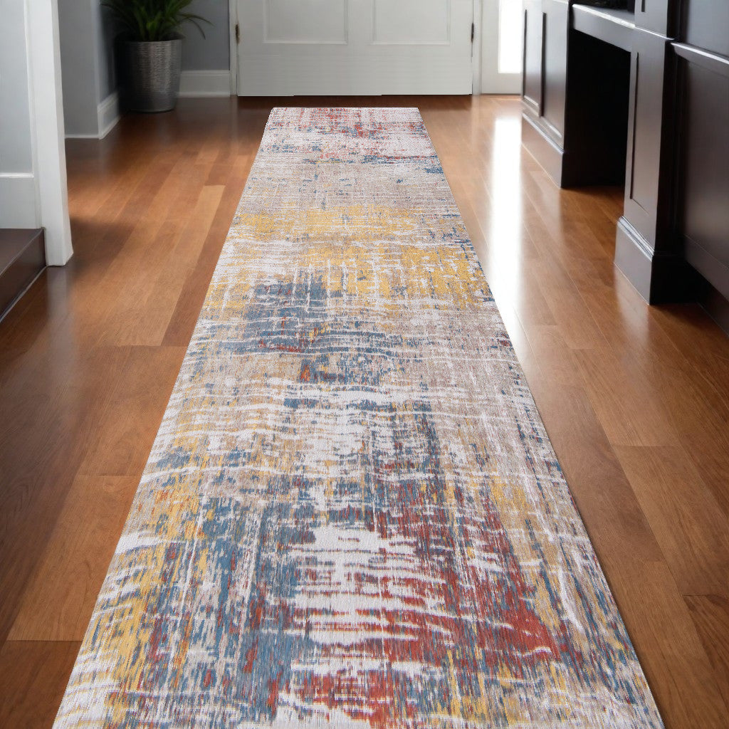 10' White Abstract Non Skid Area Rug