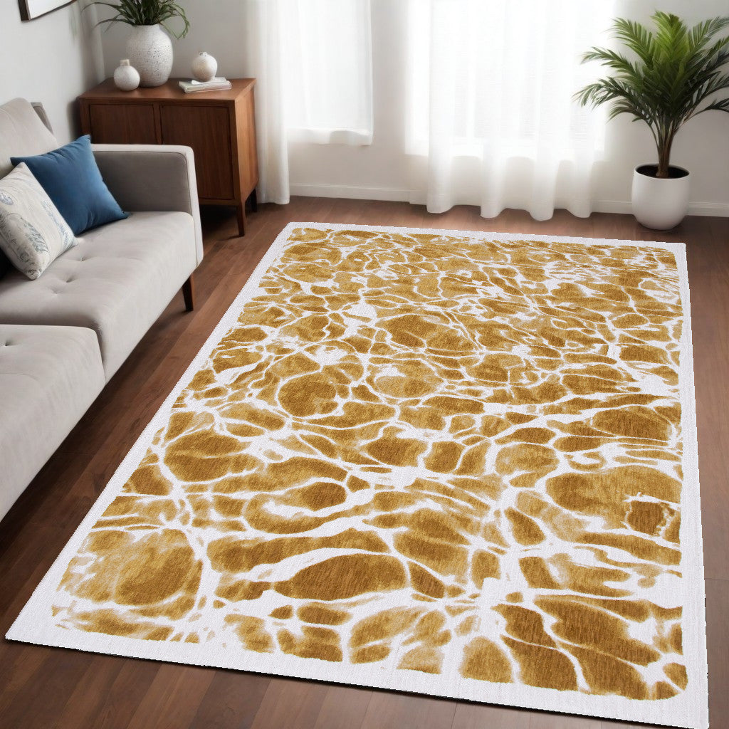 5' x 7' Yellow and Brown Abstract Non Skid Area Rug