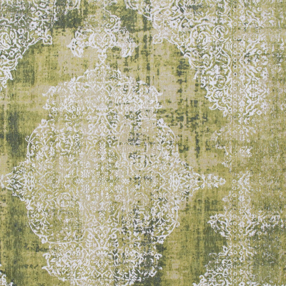 7' x 9' Green and White Oriental Non Skid Area Rug