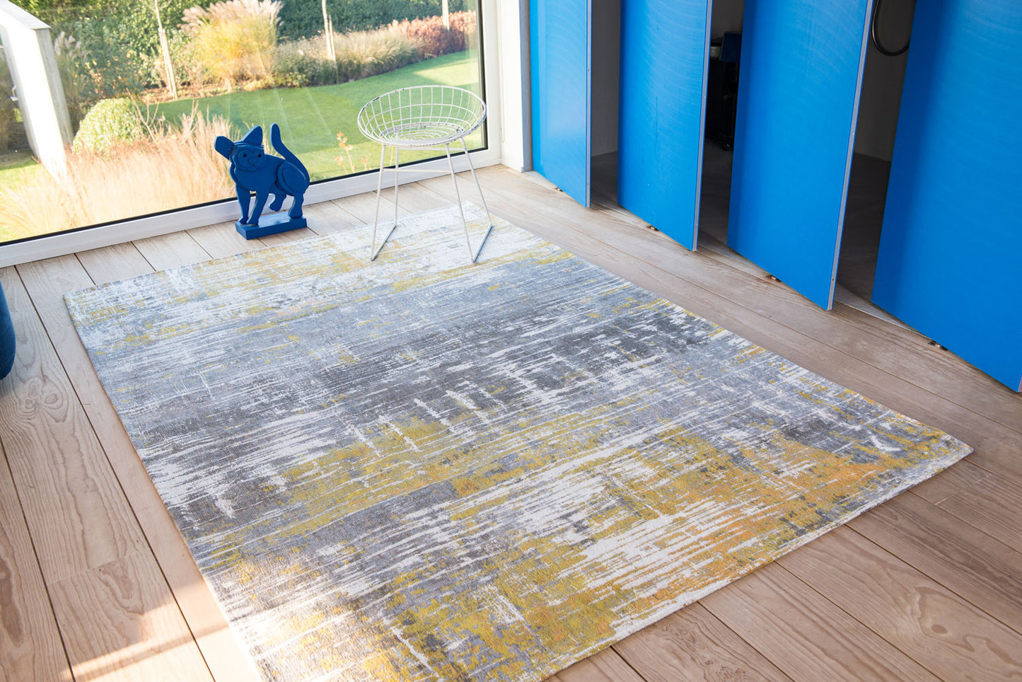 10' Gray and Yellow Abstract Non Skid Area Rug