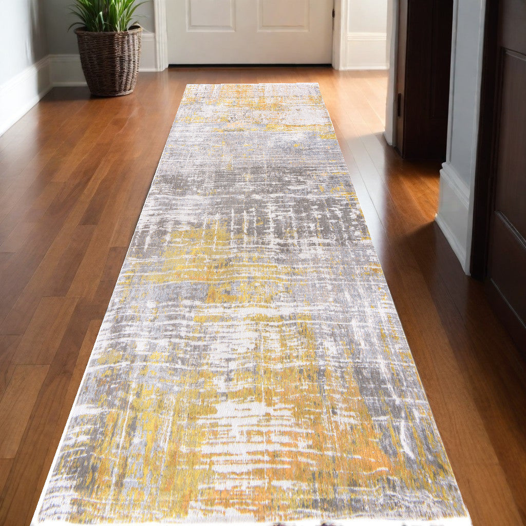 10' Gray and Yellow Abstract Non Skid Area Rug