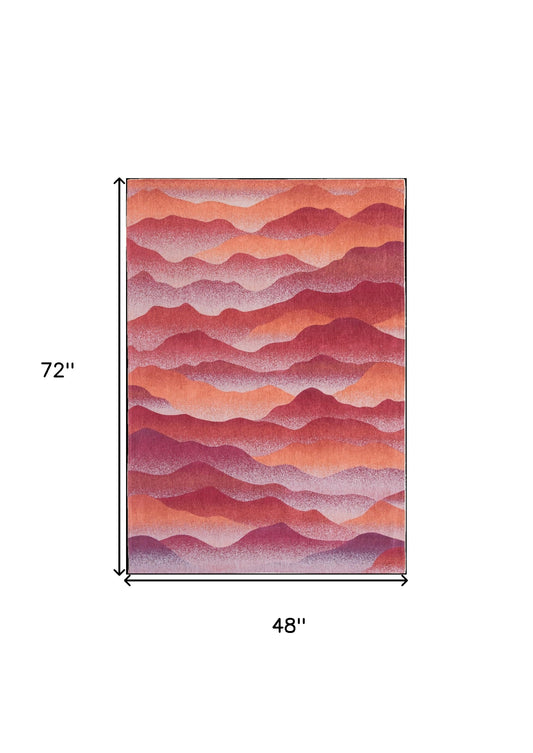 5' x 7' Red Orange Abstract Non Skid Area Rug