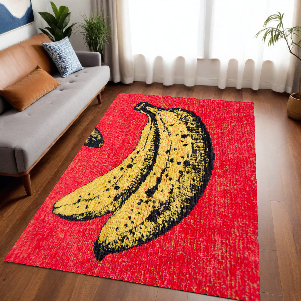 5' x 7' Red and Yellow Abstract Non Skid Area Rug