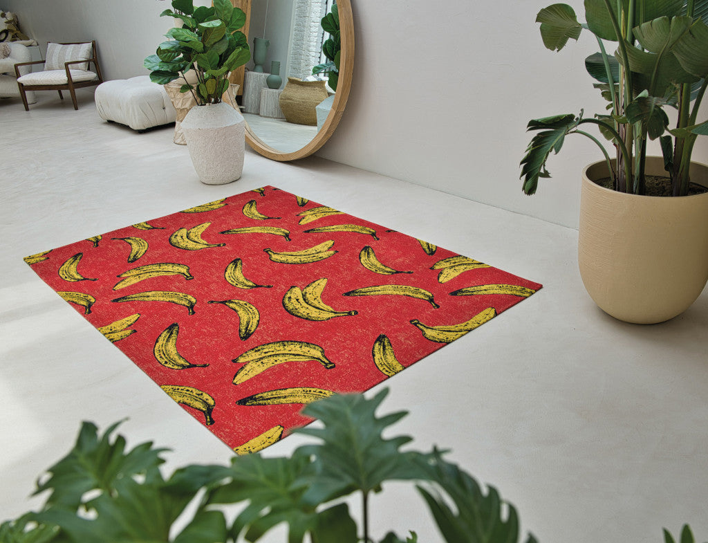 5' x 7' Red and Yellow Abstract Non Skid Area Rug