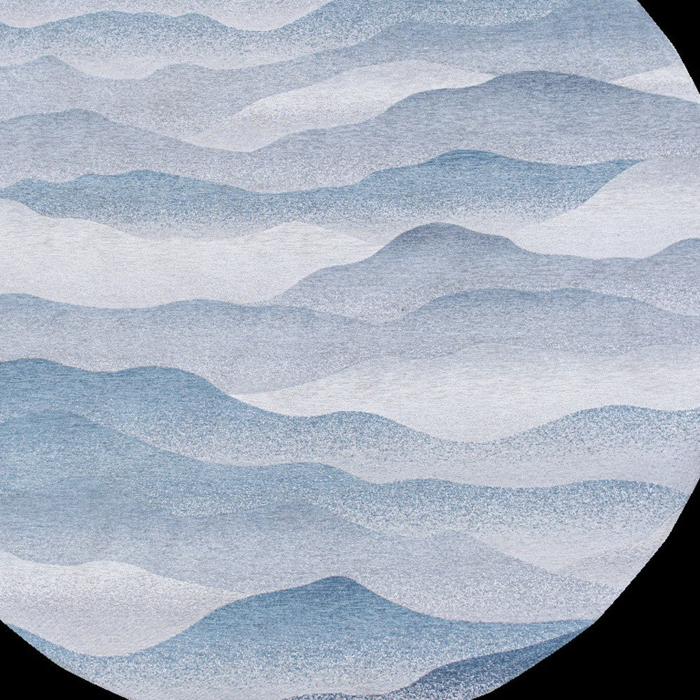 8' Blue and Gray Round Abstract Non Skid Area Rug
