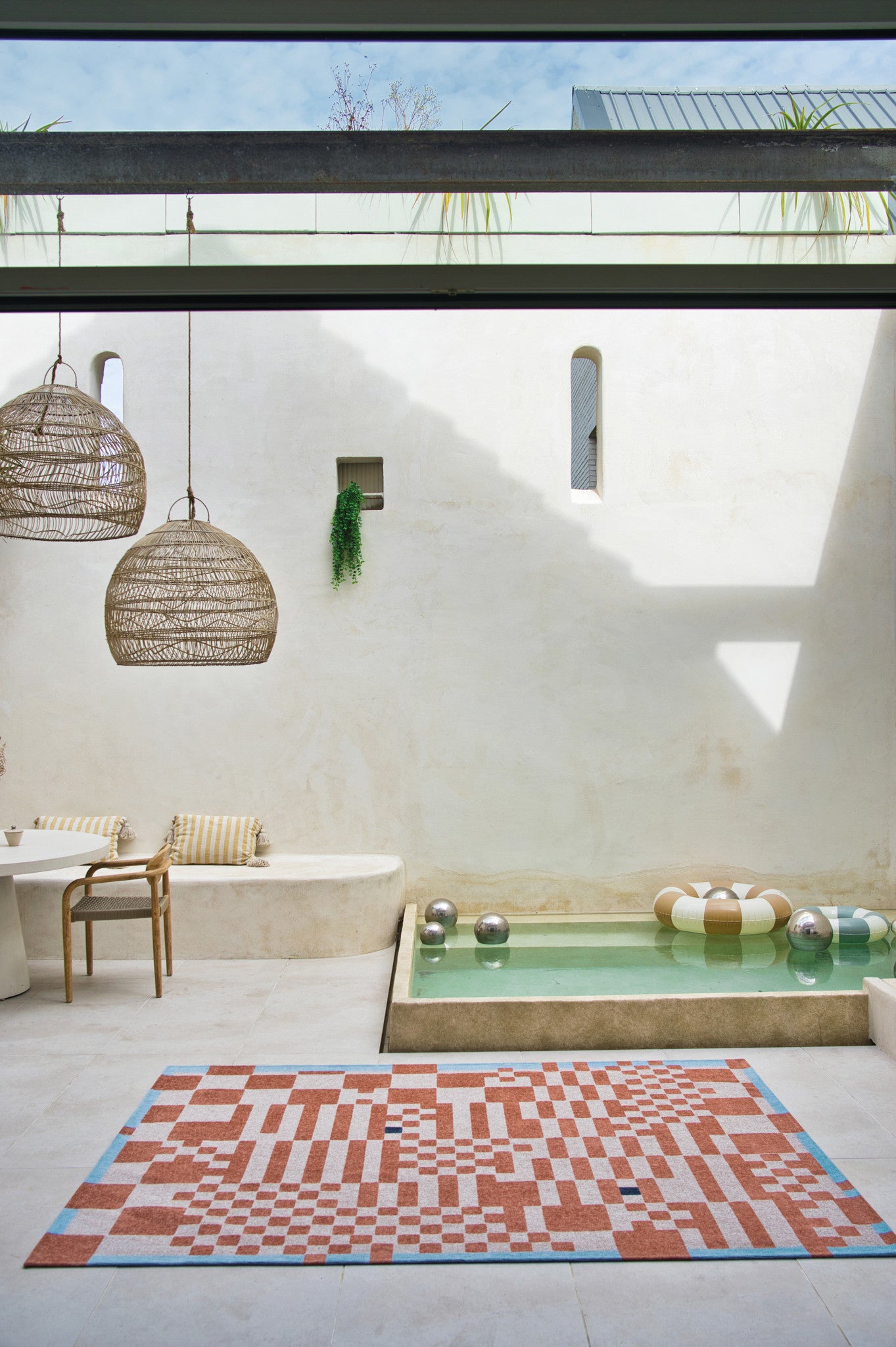 8' x 11' Blue and Red Geometric Non Skid Area Rug