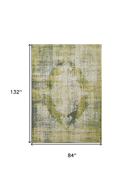 8' x 11' Green and White Oriental Non Skid Area Rug