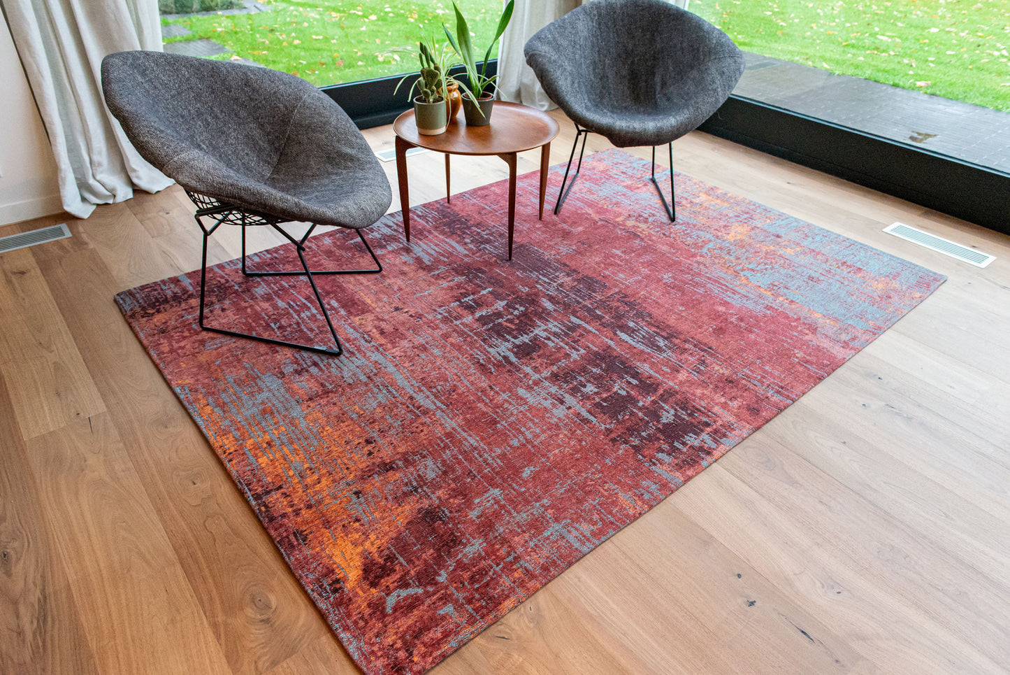 7' x 9' Red and Gray Abstract Non Skid Area Rug