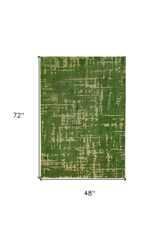 5' x 7' Green Abstract Non Skid Area Rug