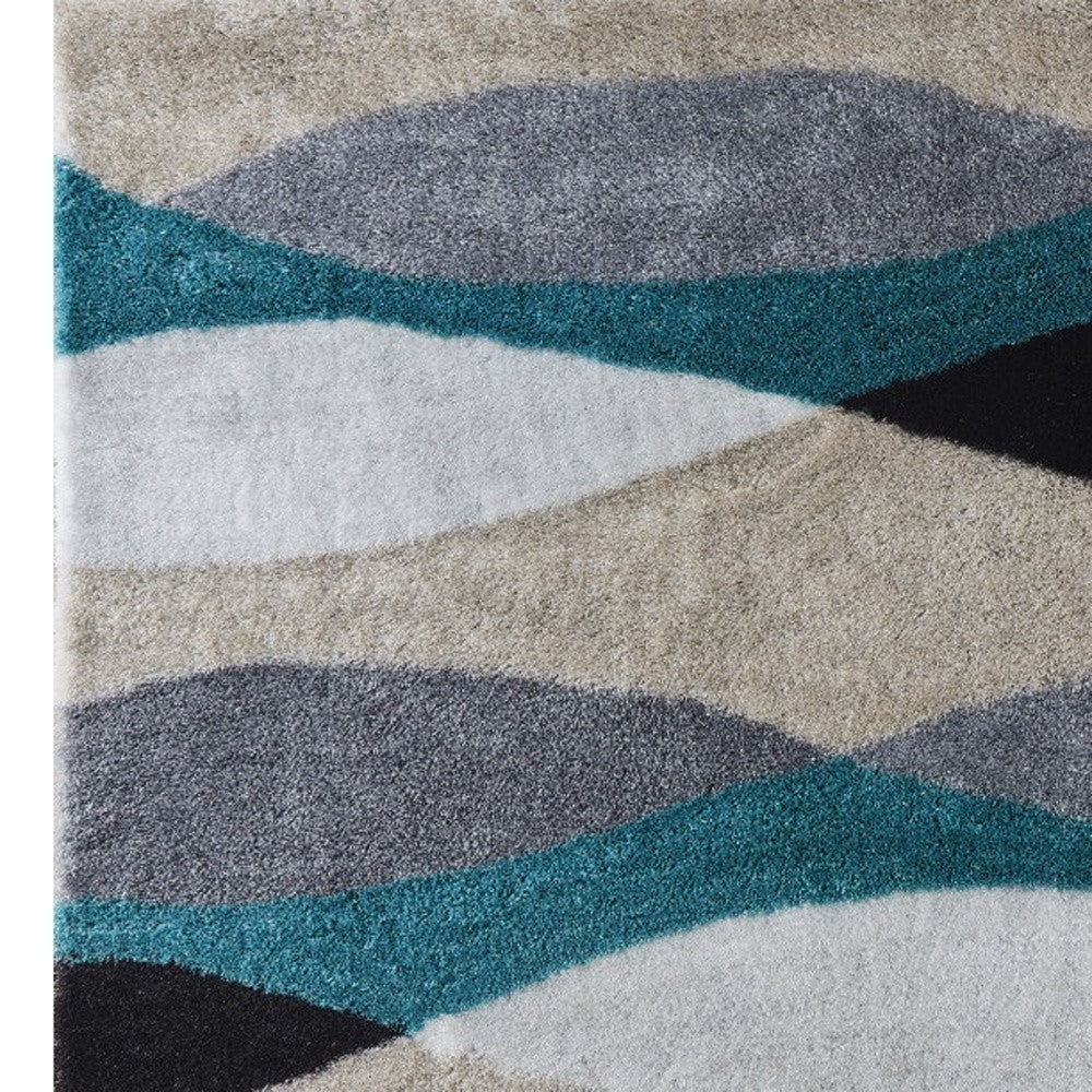 8' x 11' Gray Black and Blue Shag Hand Tufted Area Rug