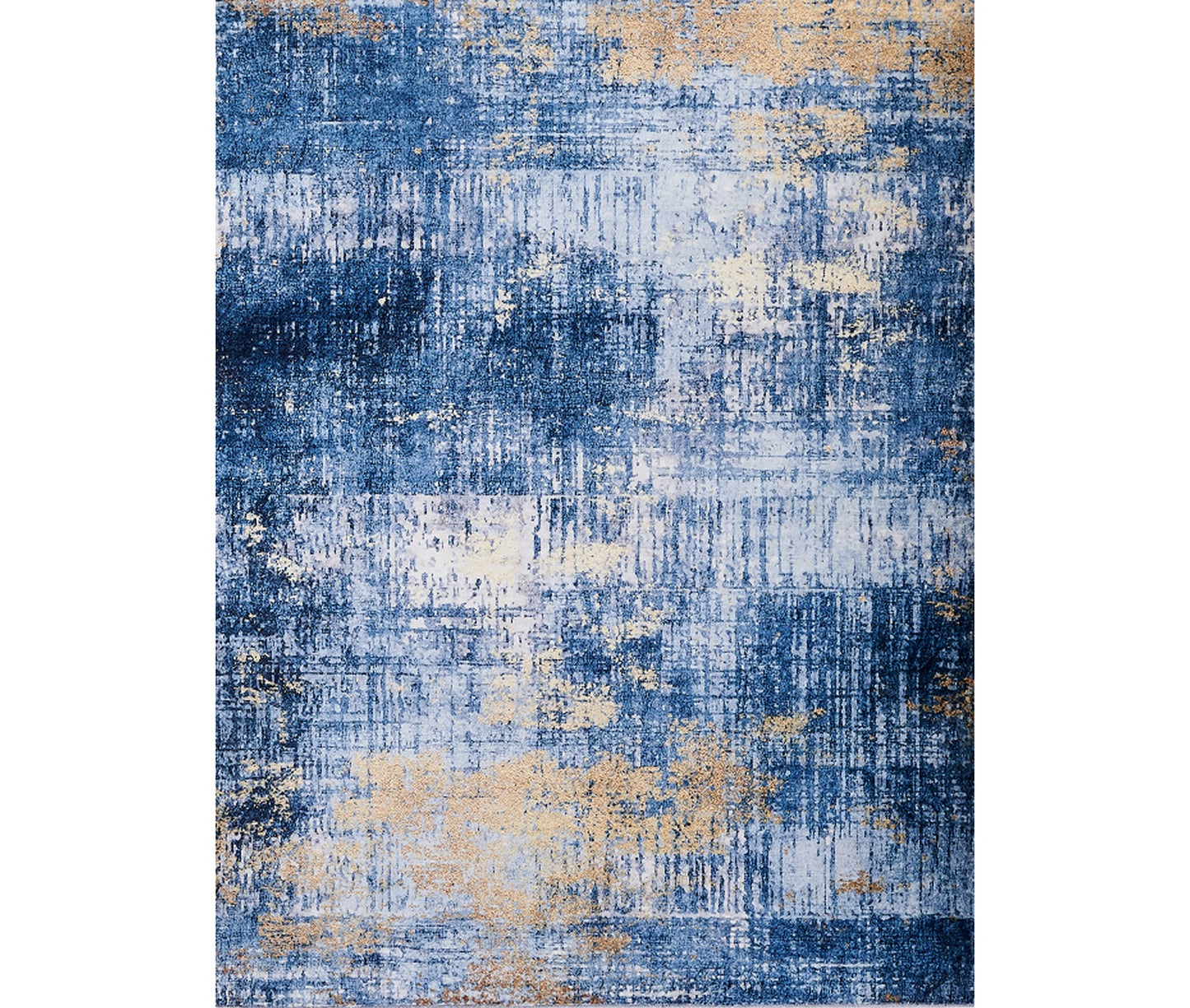 5' x 7' Blue and Gold Abstract Shag Printed Washable Non Skid Area Rug