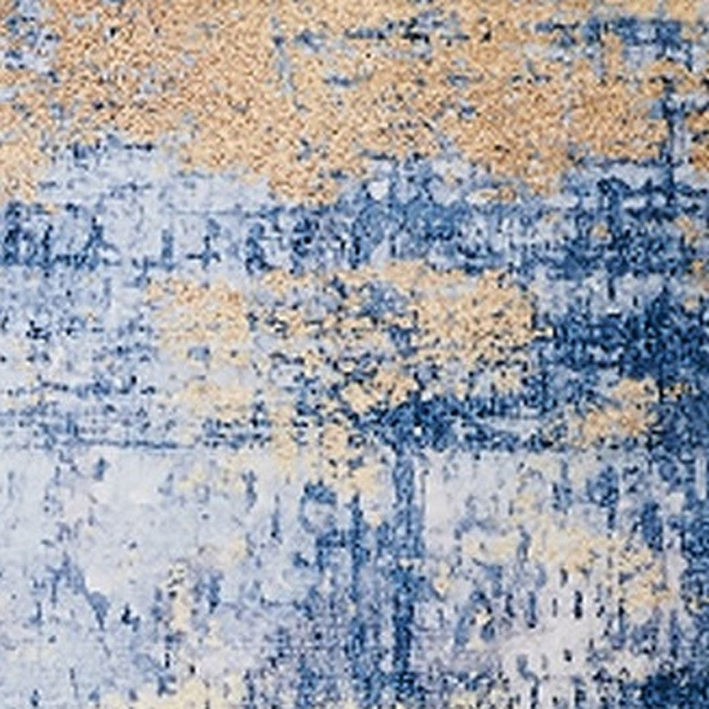 5' x 7' Blue and Gold Abstract Shag Printed Washable Non Skid Area Rug