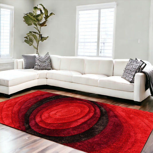 8' x 11' Red and Black Shag Hand Tufted Area Rug