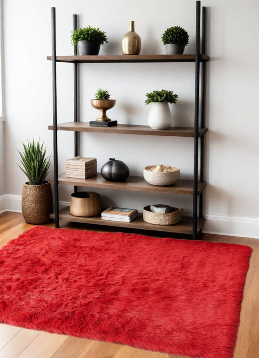 4' x 6' Red Shag Sheepskin Washable Area Rug