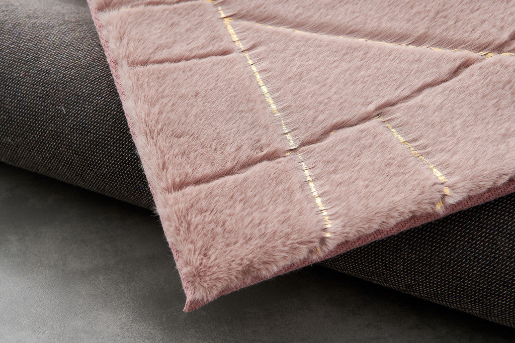 8' x 11' Pink and Gold Faux Fur Abstract Shag Non Skid Area Rug