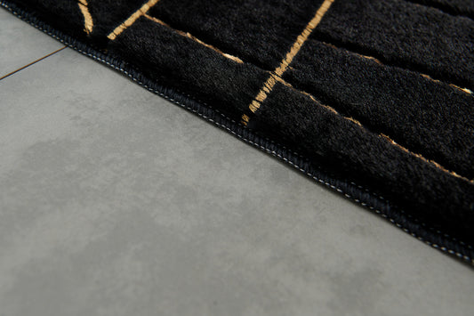 6' x 9' Black and Gold Faux Fur Abstract Shag Non Skid Area Rug