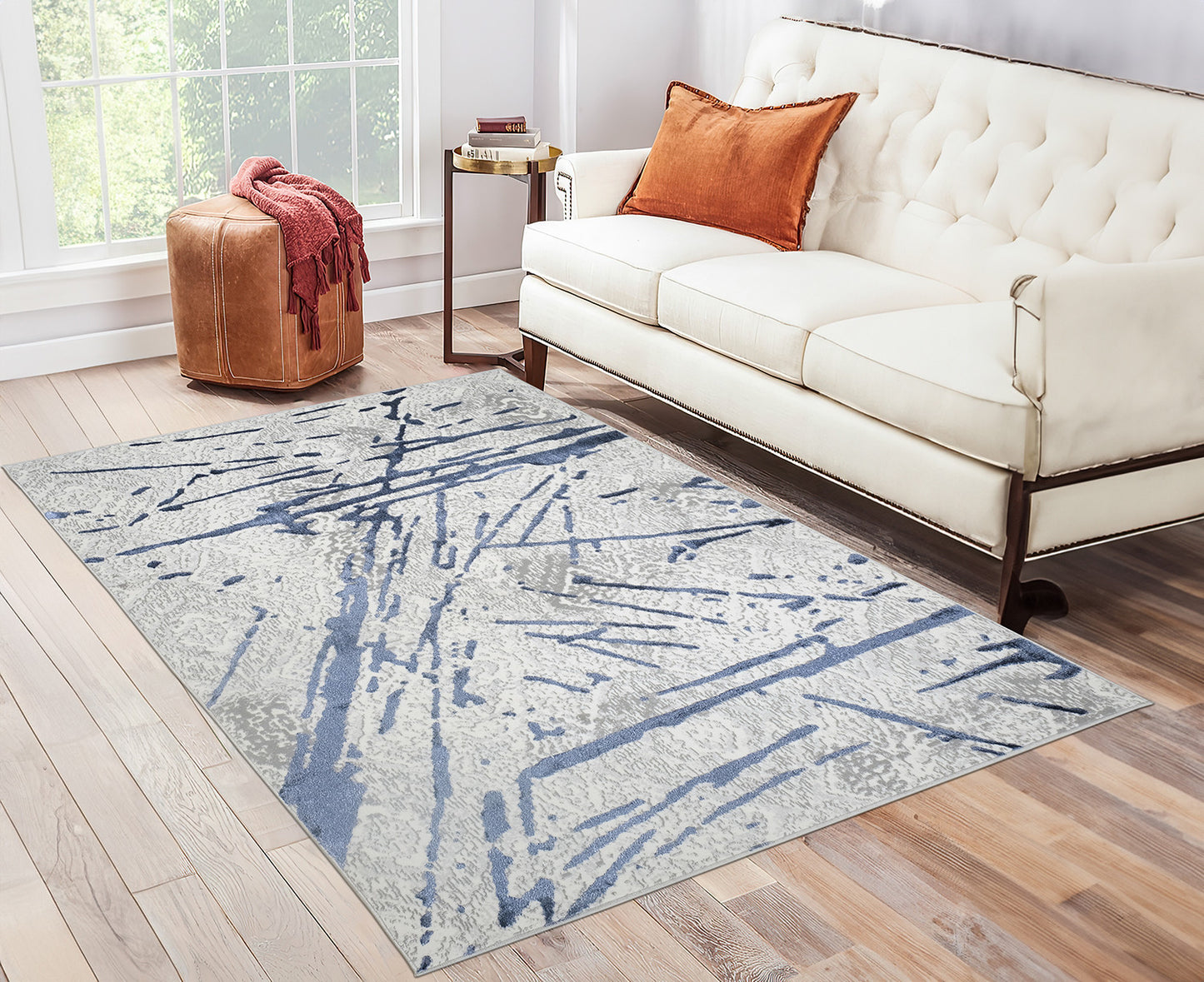 8' x 11' Ivory and Blue Abstract Area Rug