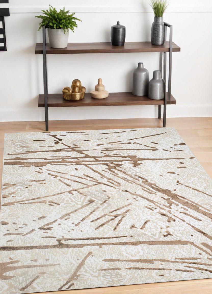 4' x 6' Ivory and Brown Abstract Area Rug