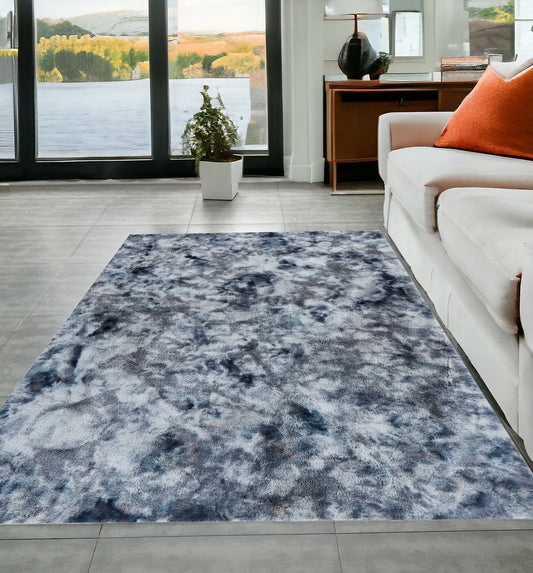 5' x 8' Gray and White Faux Fur Abstract Shag Non Skid Area Rug