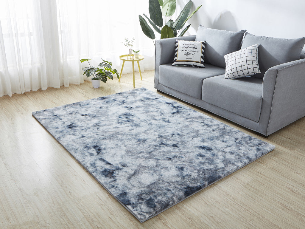 5' x 8' Gray and White Faux Fur Abstract Shag Non Skid Area Rug