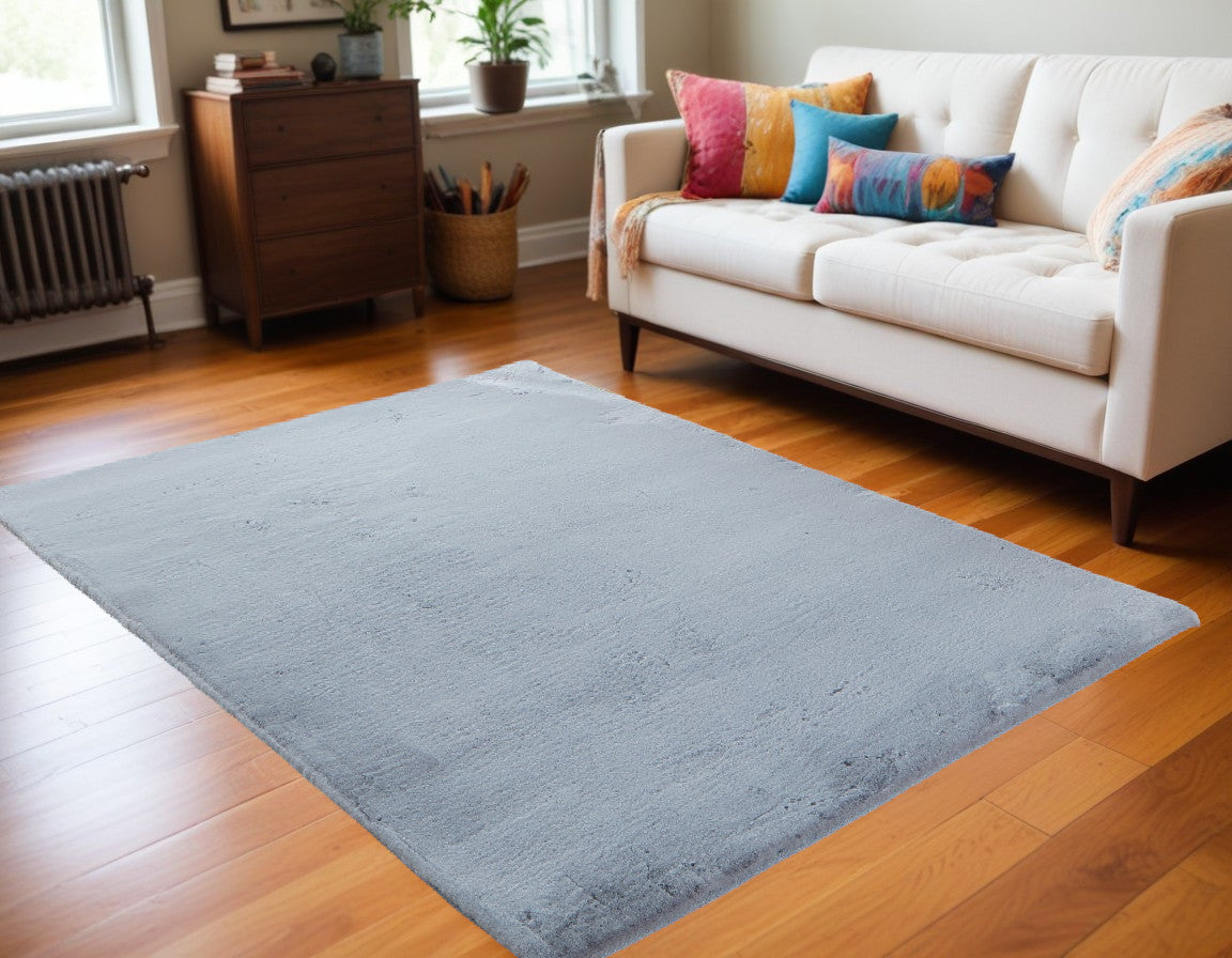 5' x 8' Gray Faux Fur Shag Non Skid Area Rug