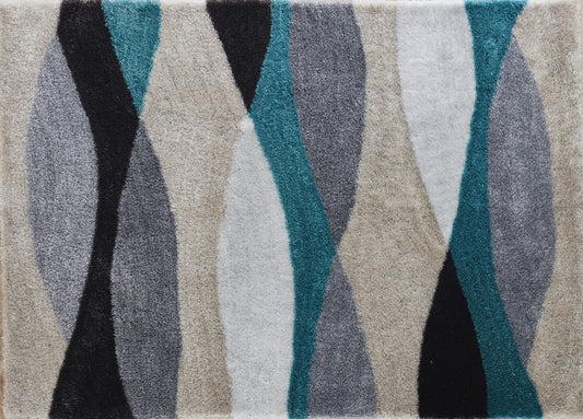 5' x 7' Gray Black and Blue Shag Hand Tufted Area Rug