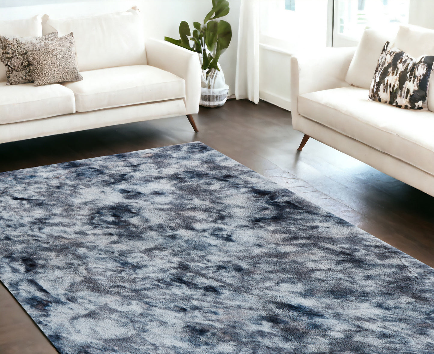 7' x 10' Gray and White Faux Fur Abstract Shag Non Skid Area Rug