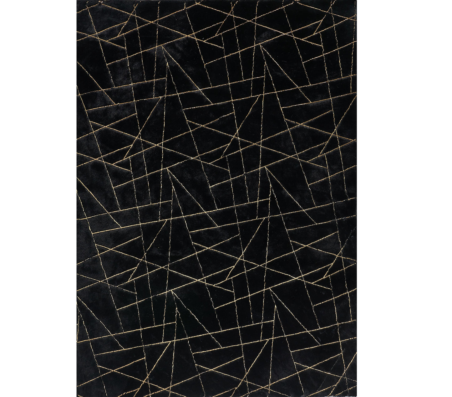 3' X 5' Black and Gold Faux Fur Abstract Shag Non Skid Area Rug