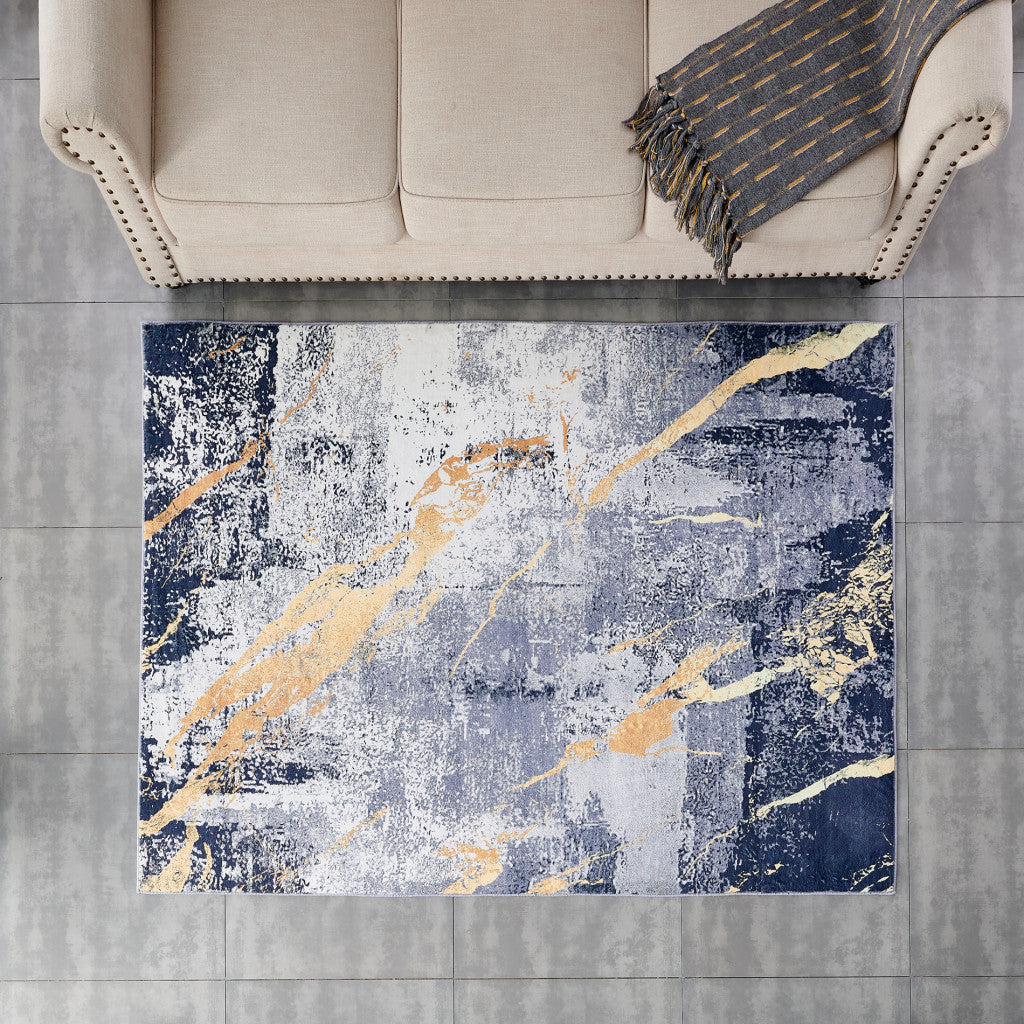 8' x 11' Blue and Yellow Abstract Shag Printed Washable Non Skid Area Rug