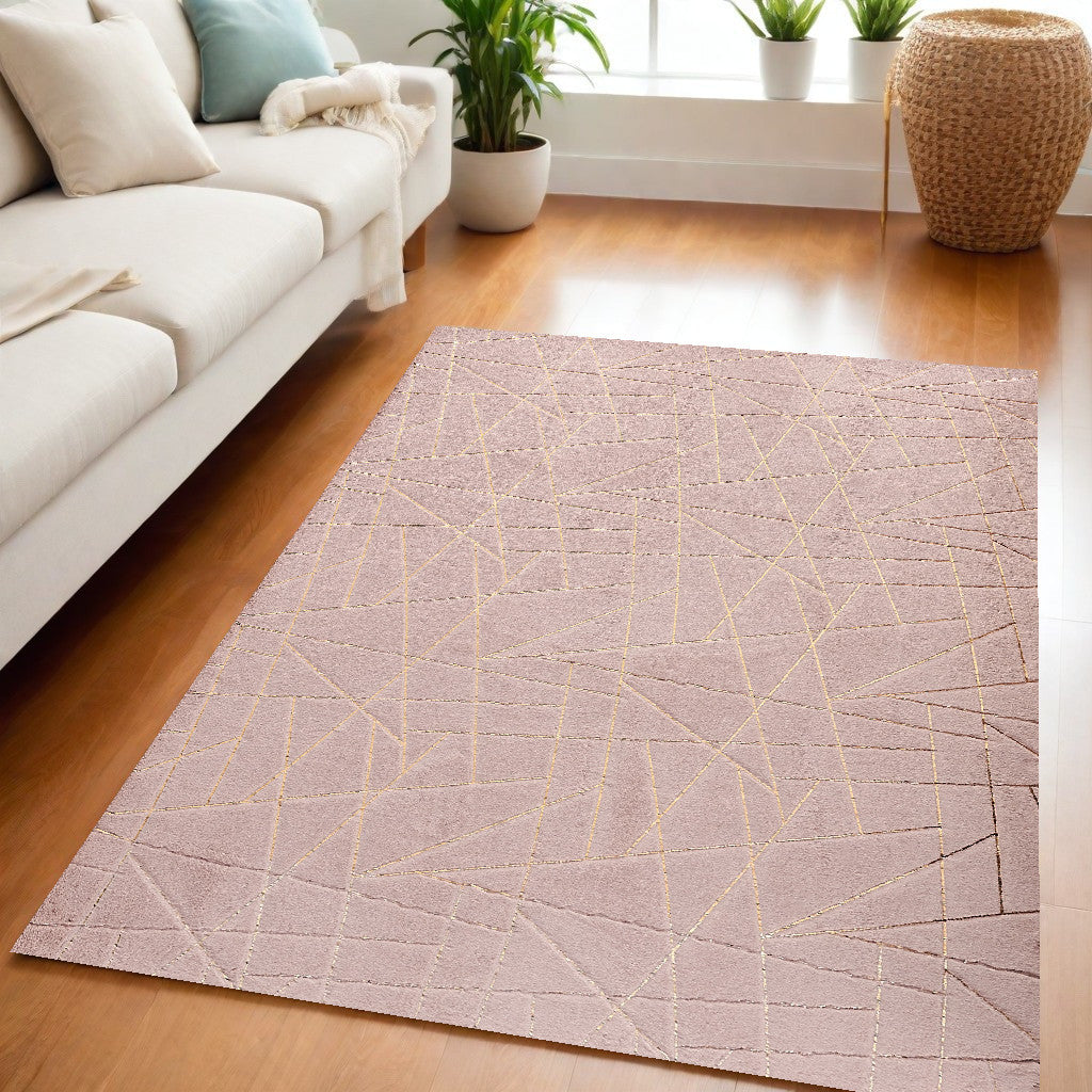 5' x 7' Pink and Gold Faux Fur Abstract Shag Non Skid Area Rug