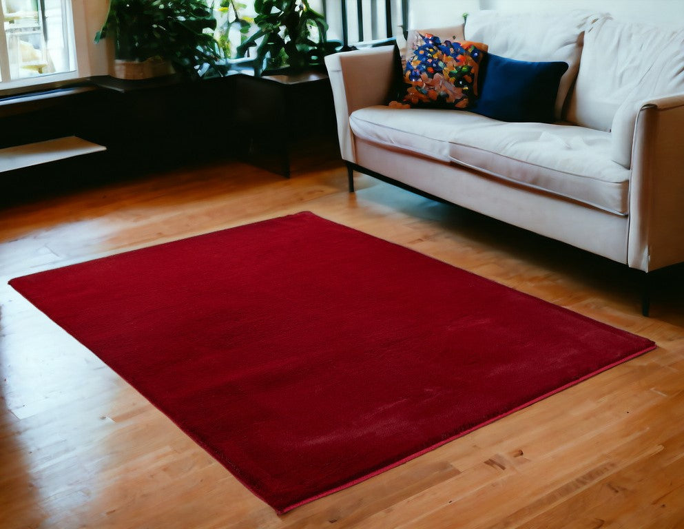 7' x 10' Burgundy Faux Fur Shag Non Skid Area Rug