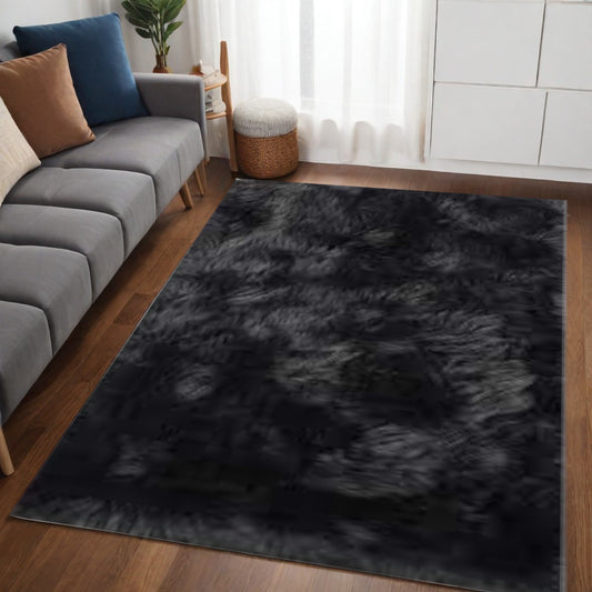 5' x 7' Black and Gray Shag Sheepskin Washable Area Rug
