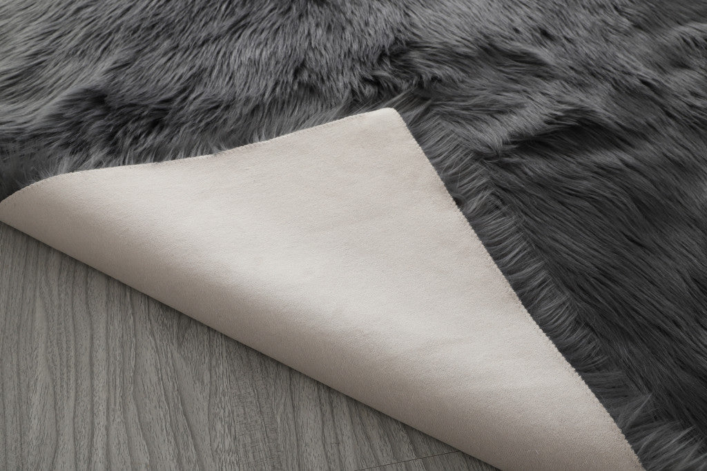 5' x 7' Black and Gray Shag Sheepskin Washable Area Rug