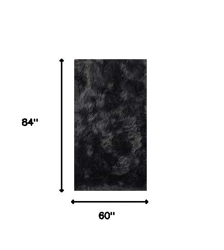 5' x 7' Black and Gray Shag Sheepskin Washable Area Rug