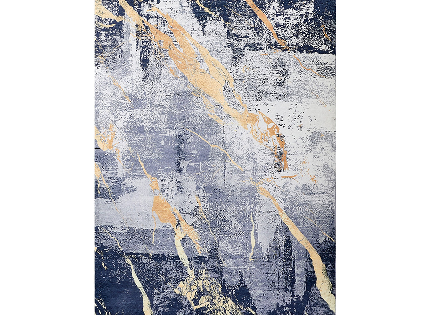 2' x 3' Blue and Yellow Abstract Shag Printed Washable Non Skid Area Rug