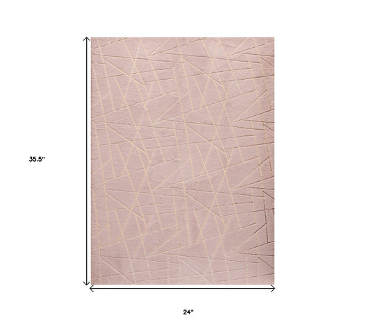 2' x 3' Pink and Gold Faux Fur Abstract Shag Non Skid Area Rug