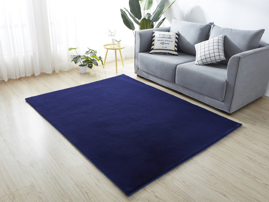 7' x 10' Navy Blue Faux Fur Shag Non Skid Area Rug