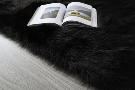 5' x 7' Black Shag Sheepskin Washable Area Rug