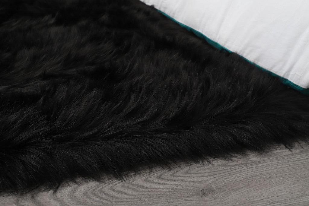 5' x 7' Black Shag Sheepskin Washable Area Rug