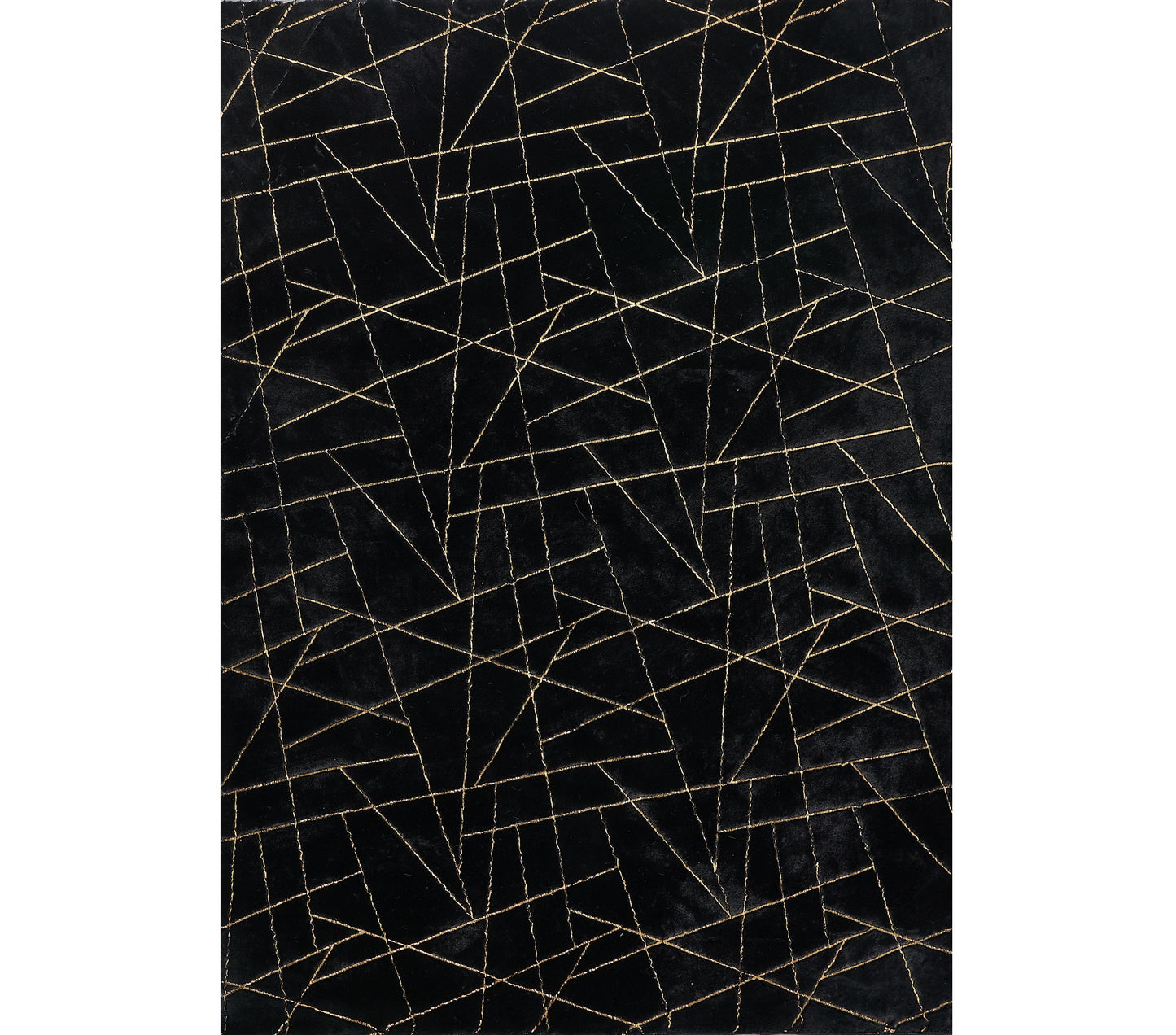 8' x 11' Black and Gold Faux Fur Abstract Shag Non Skid Area Rug