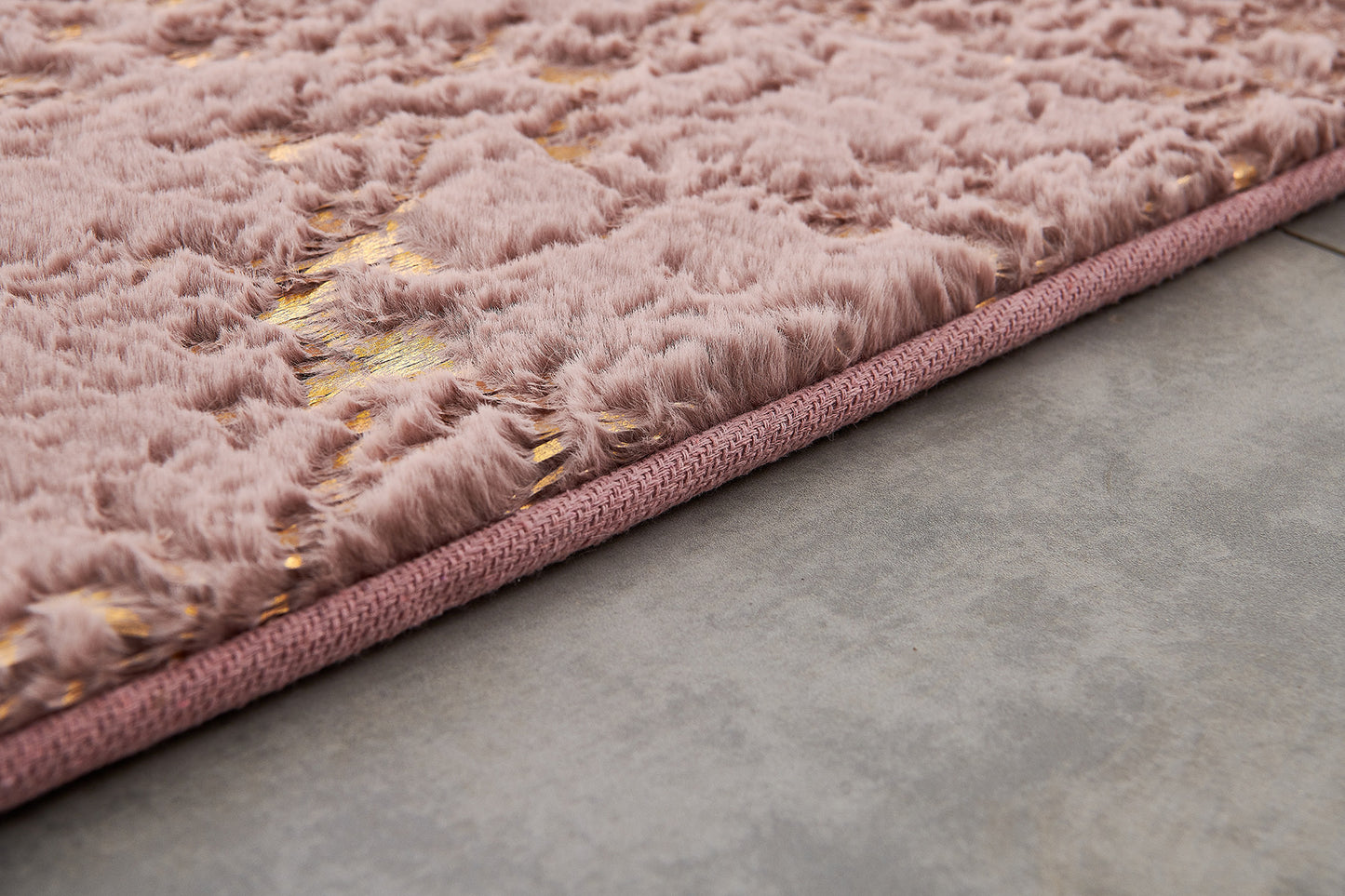 3' X 5' Pink and Gold Faux Fur Abstract Shag Non Skid Area Rug