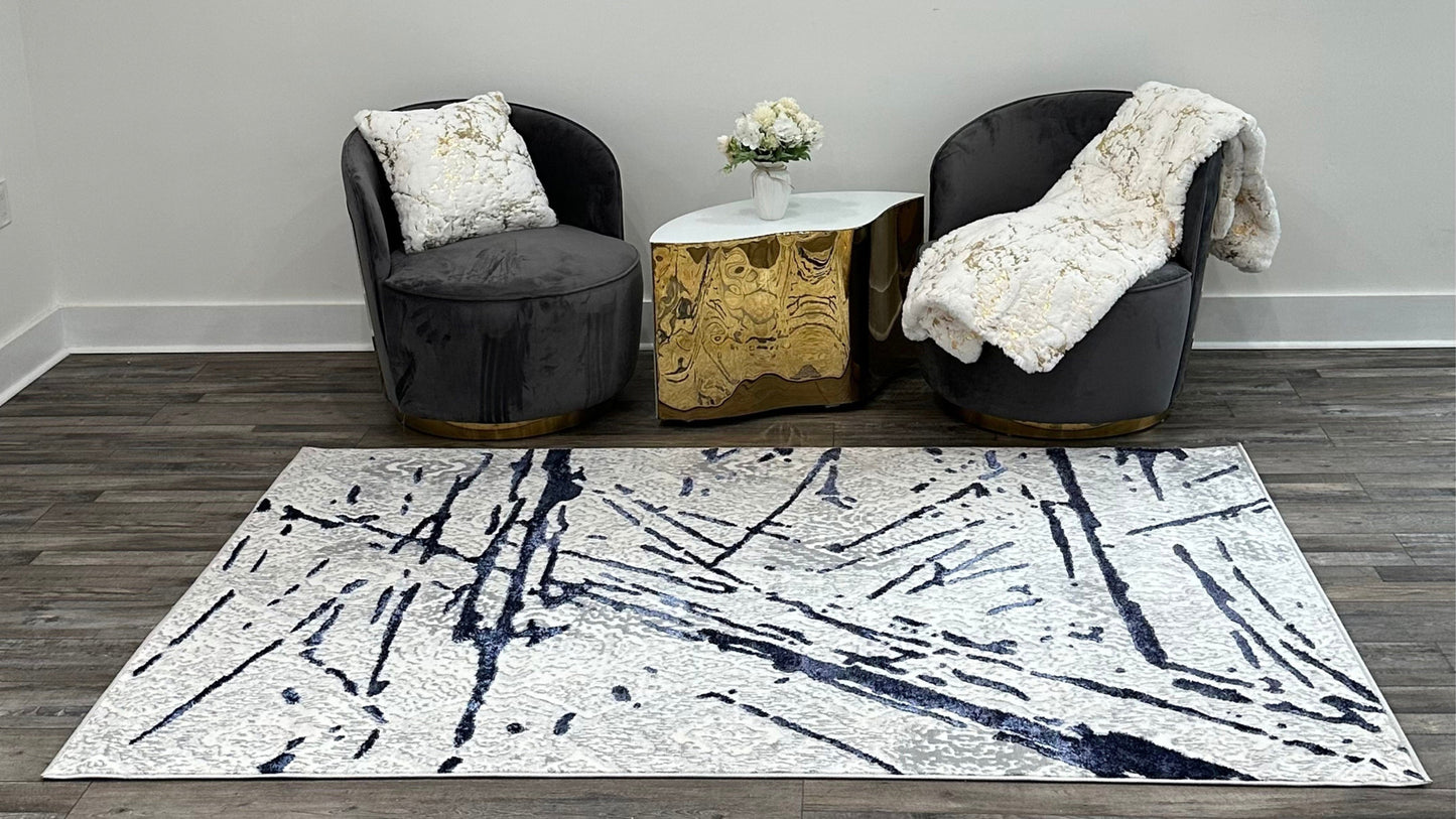 5' x 8' Ivory and Blue Abstract Area Rug