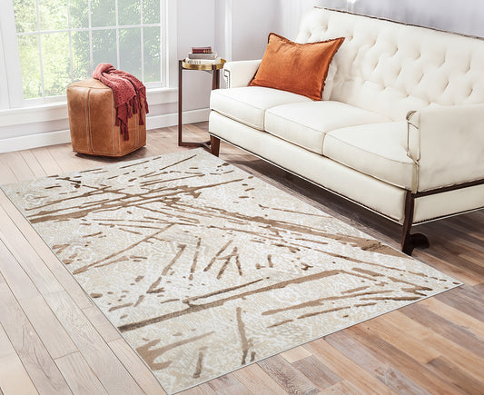 8' x 11' Ivory and Brown Abstract Area Rug