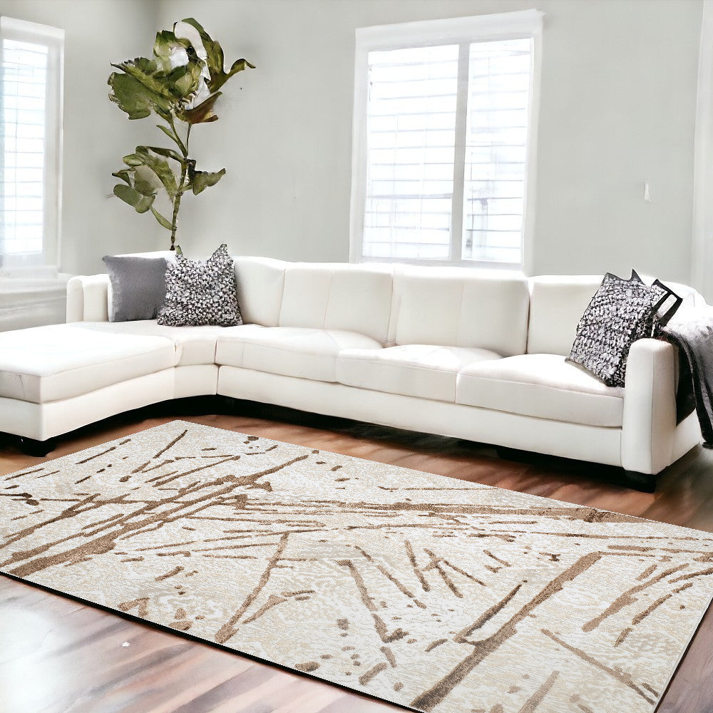 8' x 11' Ivory and Brown Abstract Area Rug