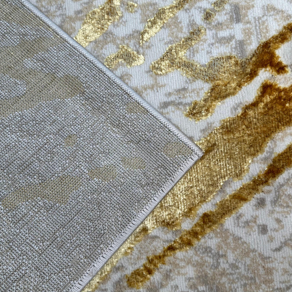 8' x 11' Ivory and Gold Abstract Area Rug