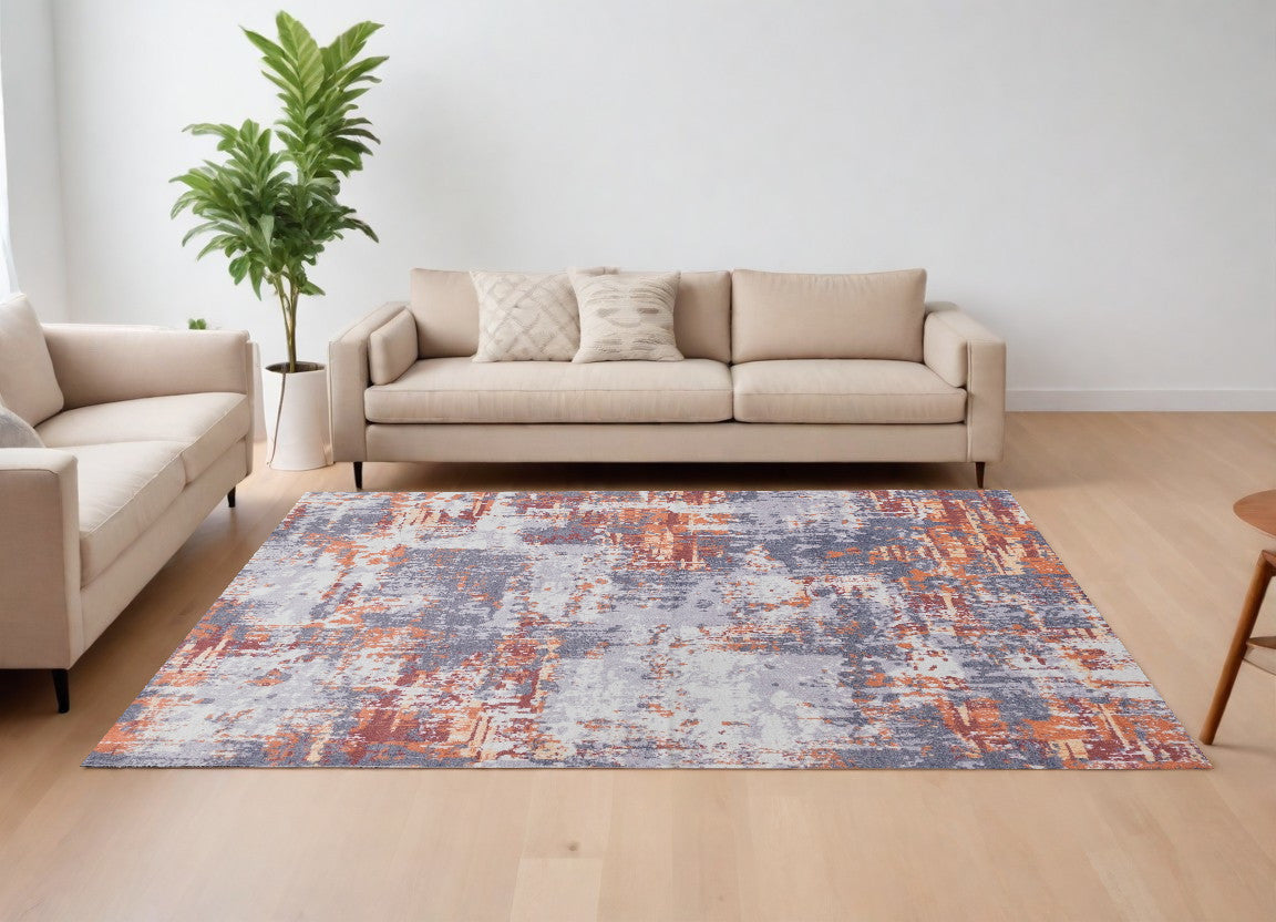 8' x 11' Gray and Brown Abstract Shag Printed Washable Non Skid Area Rug